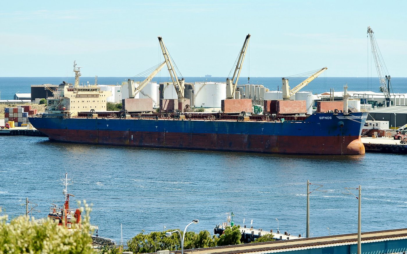 Bulk carrier loading at a deep-water berth